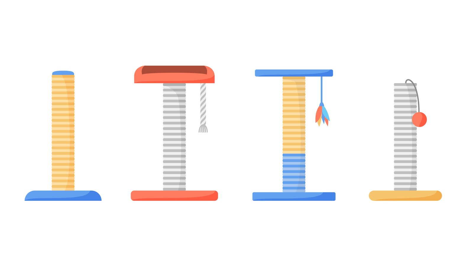 Colorful cat scratching posts displayed