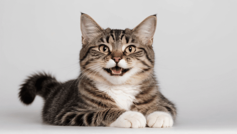 A colorful flat-lay illustration of essential cat supplies, including a pet carrier, litter box scoop, food bowl, collar with a bell, various toys (feather wand, toy mouse), and a cat passport, perfect for a daily care routine.